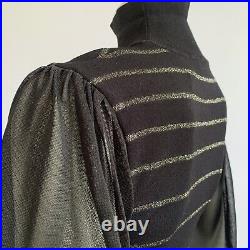 ROKSANDA Size XS Black & Gold Striped Long Sheer Sleeve Polo Neck Top