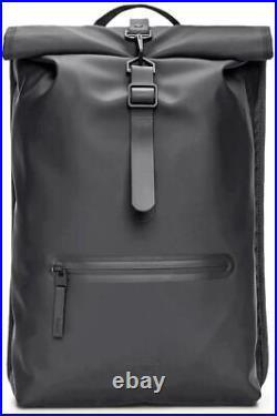 Rains Rolltop Rucksack Front Pocket Waterproof Rucksack Mens Bags In Black