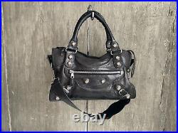 Rare Balenciaga Paris City Grey Leather Moto Bag Silver Studs Made in Italy -Med