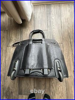 Rolling KC Jagger Designer Travel Bag/Satchel In Black Faux Crocodile