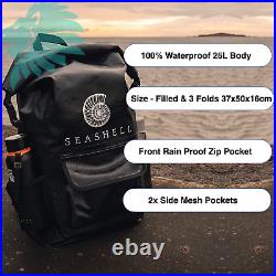 SEASHELL 25L Drybag Backpack 100% Waterproof Heavy Duty Roll-Top Black