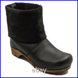 Sanita'Alison' Roll-top Clog Boots in Black (Art454444) Wooden