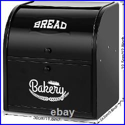 Stainless Steel Bread Box 2 Layer Roll Top Bread Boxes Large Capacity