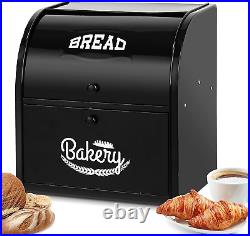 Stainless Steel Bread Box, 2 Layer Roll Top Bread Boxes, Large Capacity Food Sto