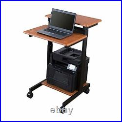 Stand Up Desk Store Rolling Adjustable Height 24 Inches Black Frame/Teak Top