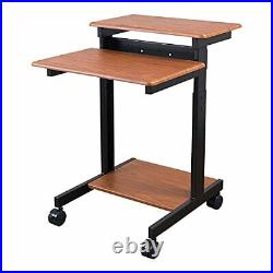 Stand Up Desk Store Rolling Adjustable Height 24 Inches Black Frame/Teak Top