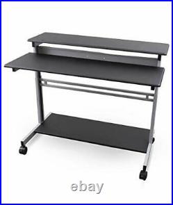 Stand Up Desk Store Rolling Adjustable Height 48 Inches Silver Frame/Black Top