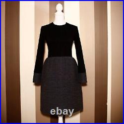 THE ROW Luxury Black Stretch Top Long Sleeve Tweed Knee Length Dress Sz S Heavy