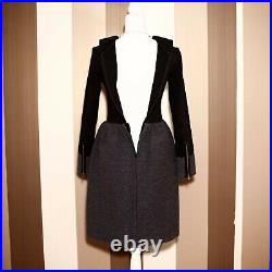 THE ROW Luxury Black Stretch Top Long Sleeve Tweed Knee Length Dress Sz S Heavy