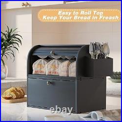 TQVAI Bamboo Bread Box for Kitchen Countertop Dobule Layer Roll Top Bread Bin