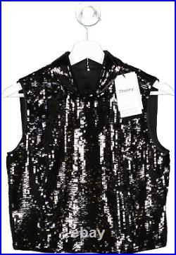 Theory Black Cropped Roll Neck Top In Recycled Sequins UK 4