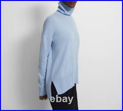 Theory Cashmere Karenia Turtleneck Sweater Light Blue Curved Hi-Low Hem XSNWT