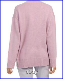 Theory Cashmere Sweater Rolled Edge Crew Buttons Pink Hi-Low Step Hem MNWT$445
