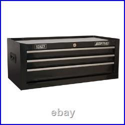 Tool Box Top chest, Mid Box & Roll cab 14 Drawer Stack Black SealeyAP22BSTACK