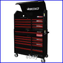 Toolbox Stack 19 Drawer Roll Cab & Top Box Heavy Duty with Charging Option Black