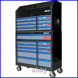 Toolbox Stack 19 Drawer Roll Cab & Top Box Heavy Duty with Charging Option Black
