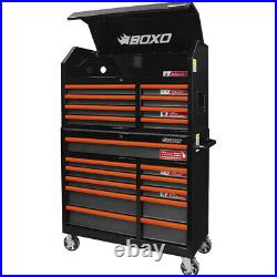Toolbox Stack 21 Drawer Roll Cab & Top Box Heavy Duty with Charging Option Black