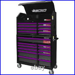 Toolbox Stack 21 Drawer Roll Cab & Top Box Heavy Duty with Charging Option Black