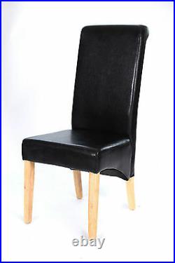 Top Quality Faux Leather Dining Chair Roll Top ScrollBack Oak Leg Seat Furniture