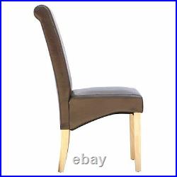 Top Quality Faux Leather Dining Chair Roll Top ScrollBack Oak Leg Seat Furniture