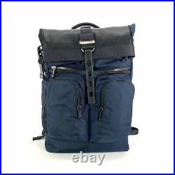 Tumi Alpha Bravo London Roll Top Laptop Backpack Navy Blue Black Leather 232388