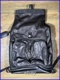 Tumi Alpha London Roll Top Black/Metallic Bronze Leather Backpack Used 001