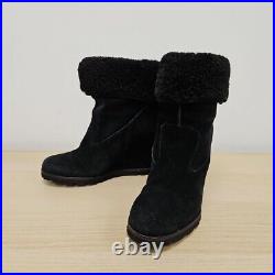 Ugg Kyra Suede Roll Top Chunky Wedge Slip On Ankle Fur Lined Boots Size Uk 4.5