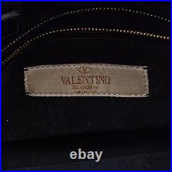 VALENTINO Black Leather Small Beads Embellished Rockstud Rolling Top Handle Bag