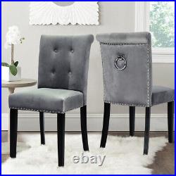 Velvet Dining Chairs with Ring Knocker Velvet Upholstered Seat Roll Top Backrest