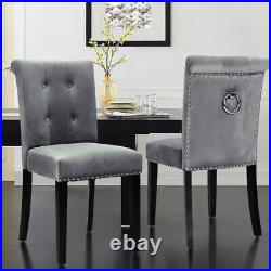 Velvet Dining Chairs with Ring Knocker Velvet Upholstered Seat Roll Top Backrest