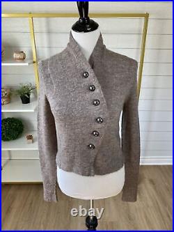 Vintage Free People Women's Taupe Wool Blend Cropped Cardigan Sweater Top M NWT