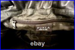 Vintage Rare FURLA Black Smooth Leather Handbag Made in Italy withUnique Closure