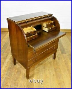 Vintage continental writing desk / roll top cylinder bureau with drawers