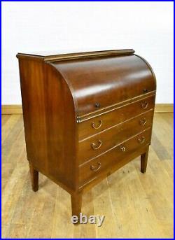 Vintage continental writing desk / roll top cylinder bureau with drawers