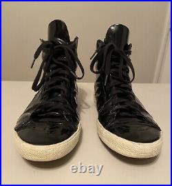 YSL Yves Saint Laurent Rolling High Top Sneakers Mens 40.5 Glossy Black Leather