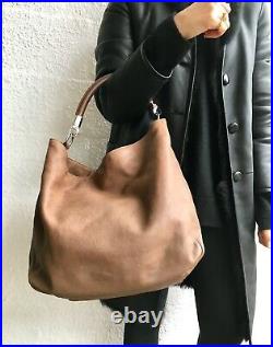 YVES SAINT LAURENT Roady Leather Tan Hobo Bag With Rolled Top Shoulder Strap