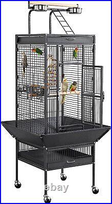 Yaheetech Parrot Large Bird Cage with Open Top and Rolling Wheels Black 156cm