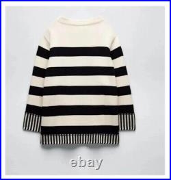ZARA Limited edition Over Sized Knit Sweater Striped xS S Black white beige